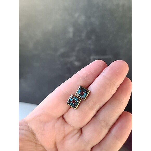 Vintage Nine West Beaded Square Shaped Stud Earrings - Picture 4 of 10